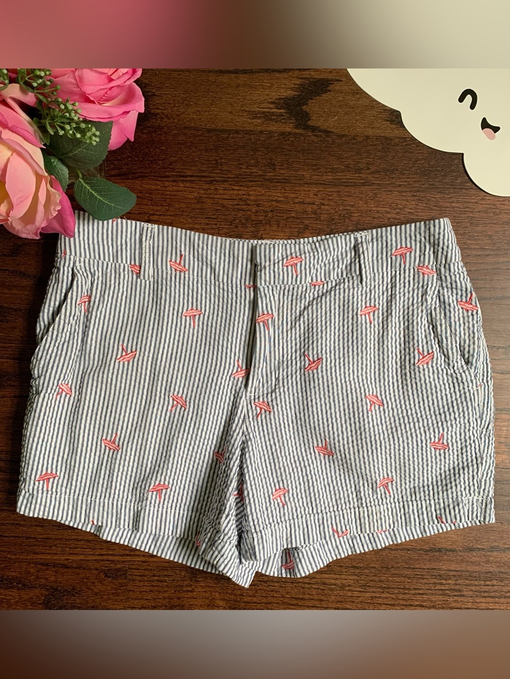Cynthia Rowley navy and white striped seersucker shorts, size 6